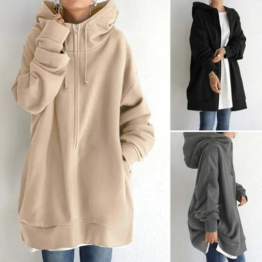 Damen-Pullover mit Kapuze und Reißverschluss für Herbst und Winter